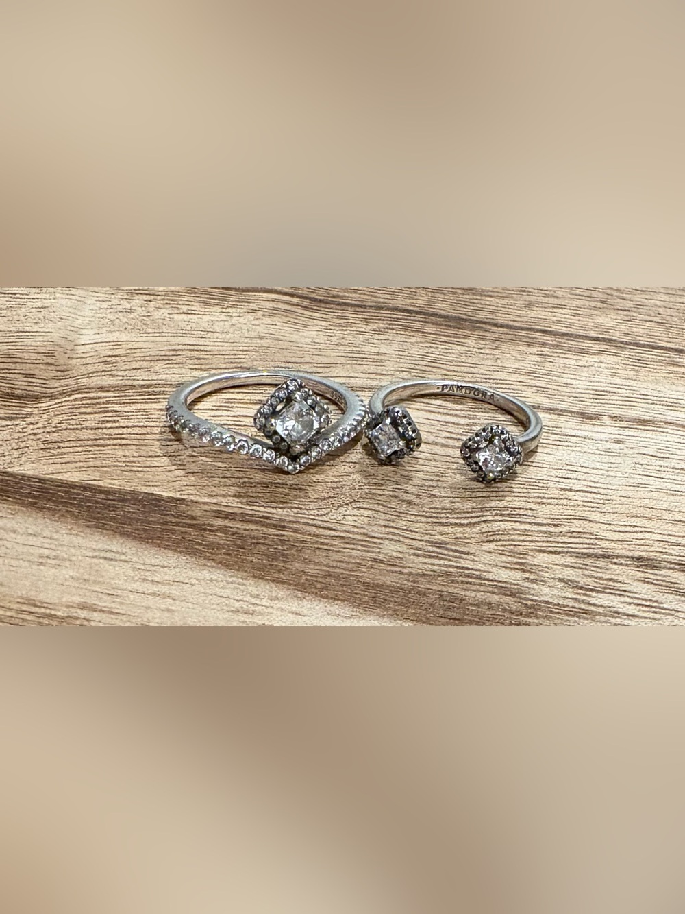 Pandora Silver Ring with White Cubic Zirconia Halo
